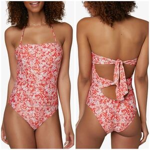 O’Neill ditsy floral one piece swimsuit open tie back red white small